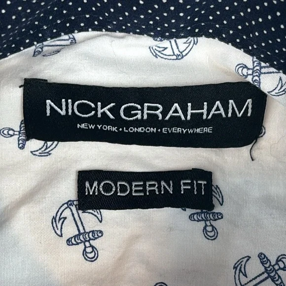 Nick Graham Men's Modern Fit 15.5 Anchor Print Flip Cuff Formal Shirt — Nautical - Picture 4 of 9